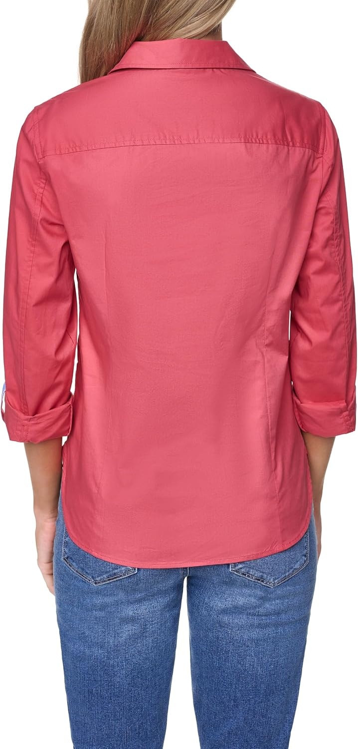 image:imageNautica Womens Button Front Long Sleeve Roll Tab ShirtMineral Red
