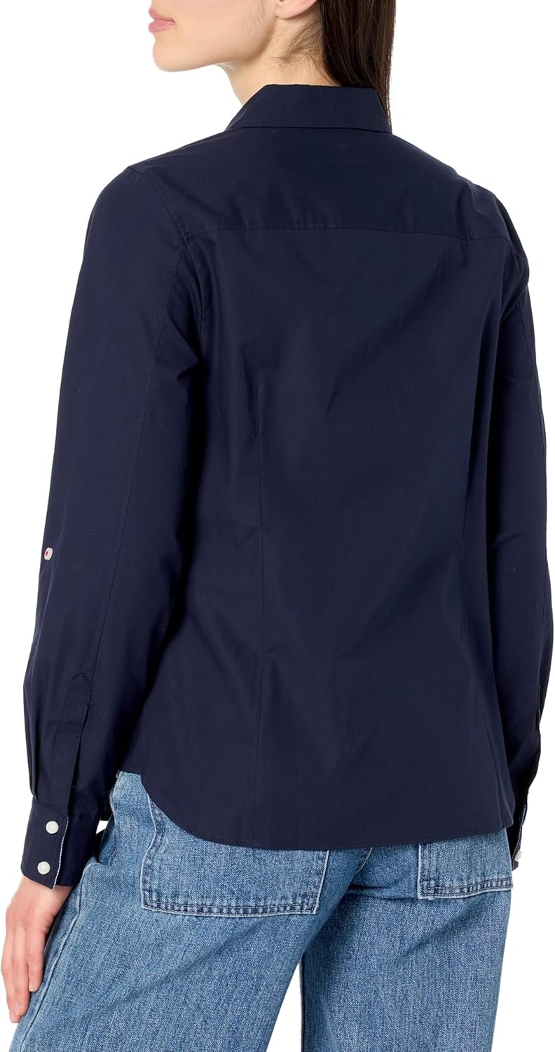 image:imageNautica Womens Button Front Long Sleeve Roll Tab ShirtNight Sky