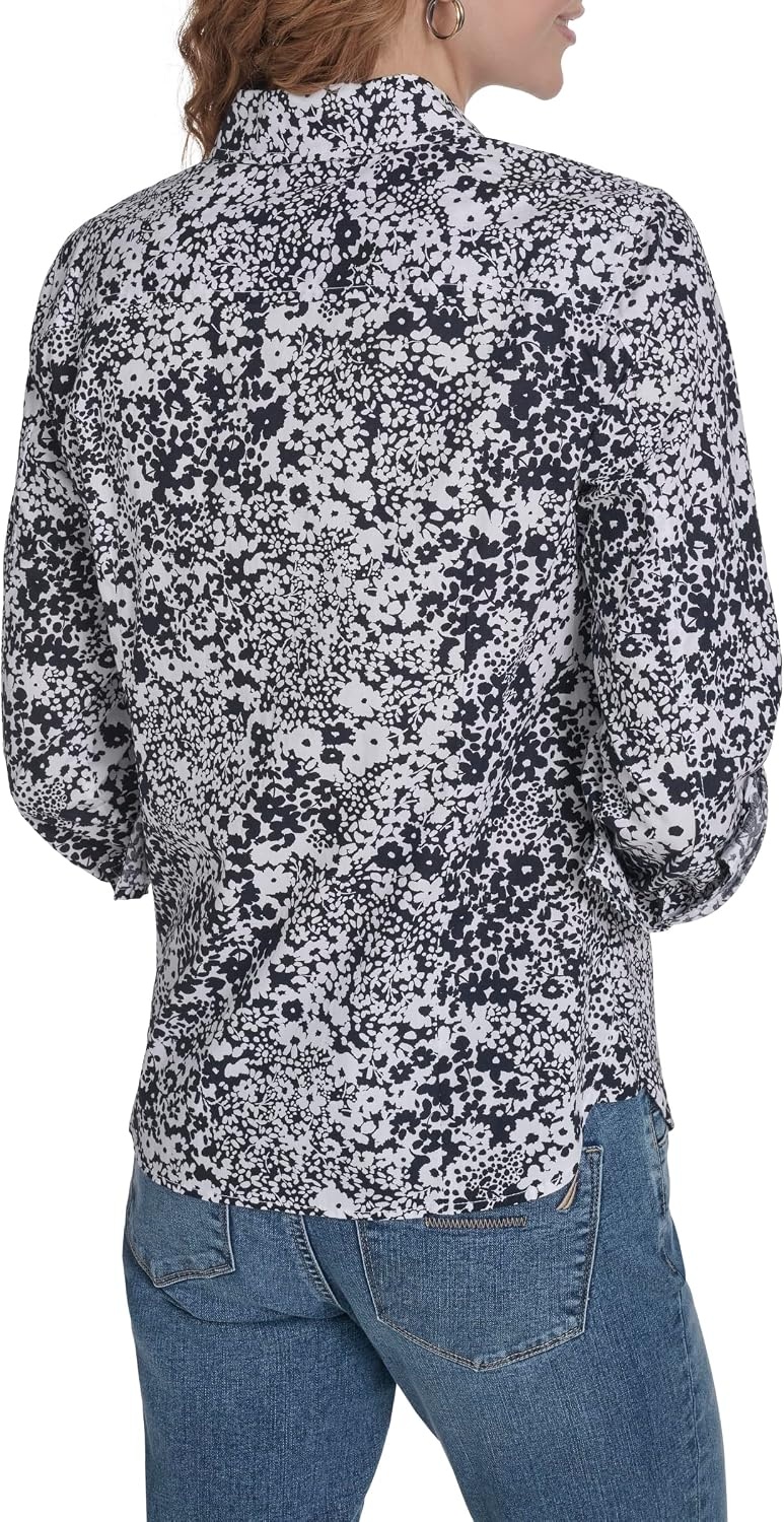 image:imageNautica Womens Button Front Long Sleeve Roll Tab ShirtNight Sky Bright White