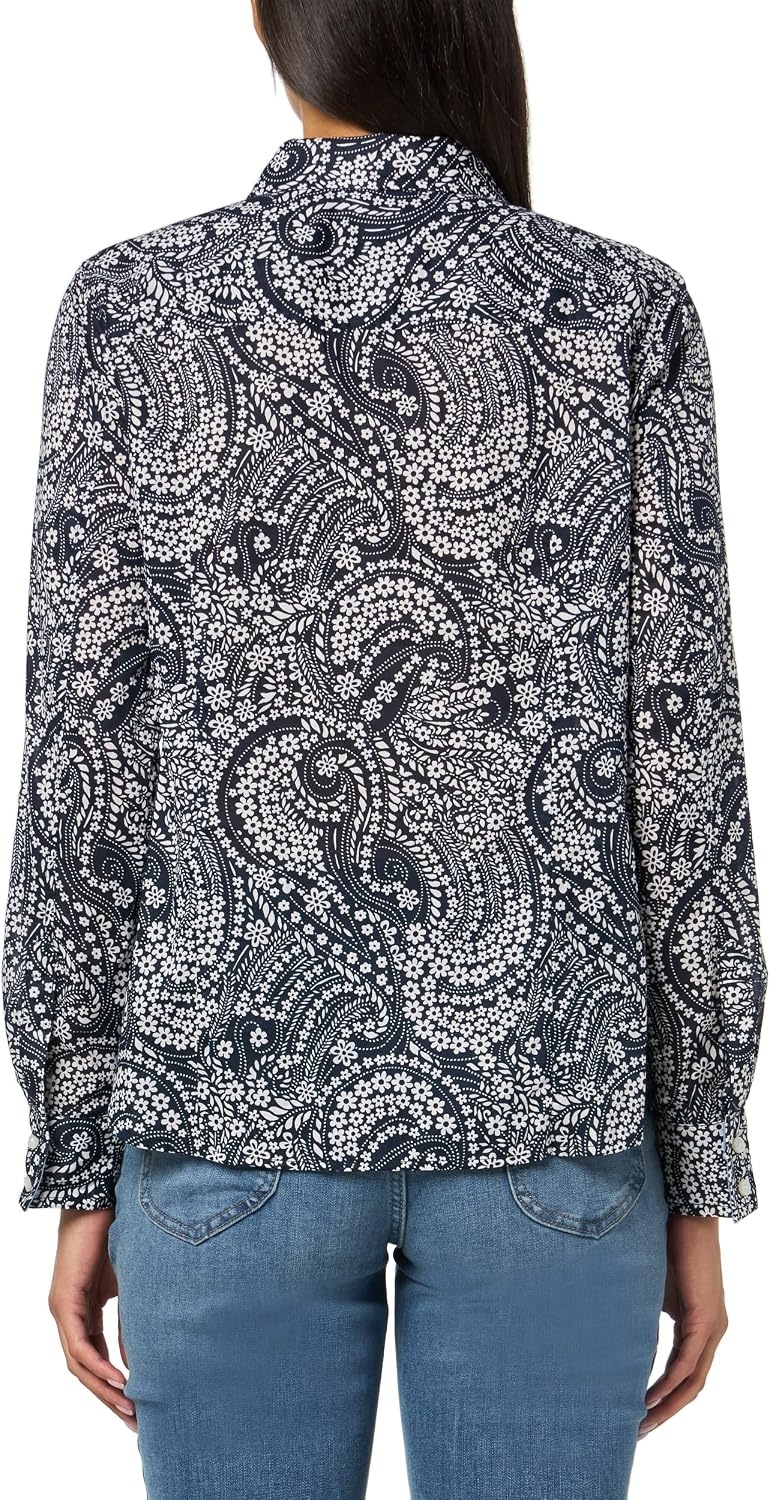 image:imageNautica Womens Button Front Long Sleeve Roll Tab ShirtNight Sky White Cap