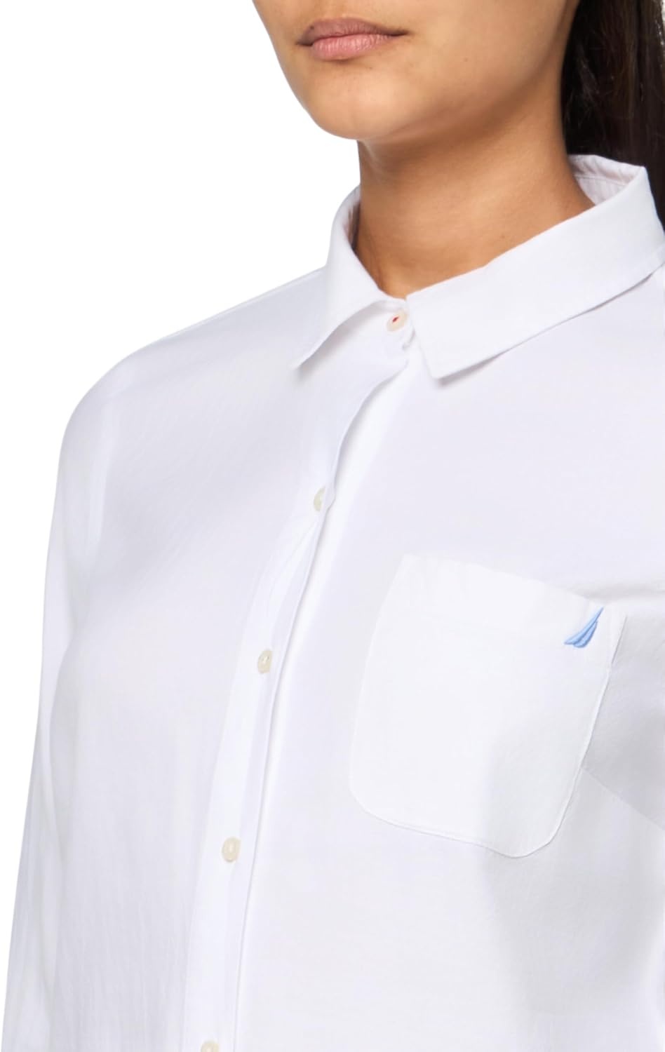 image:imageNautica Womens Button Front Long Sleeve Roll Tab ShirtOxford Bright White