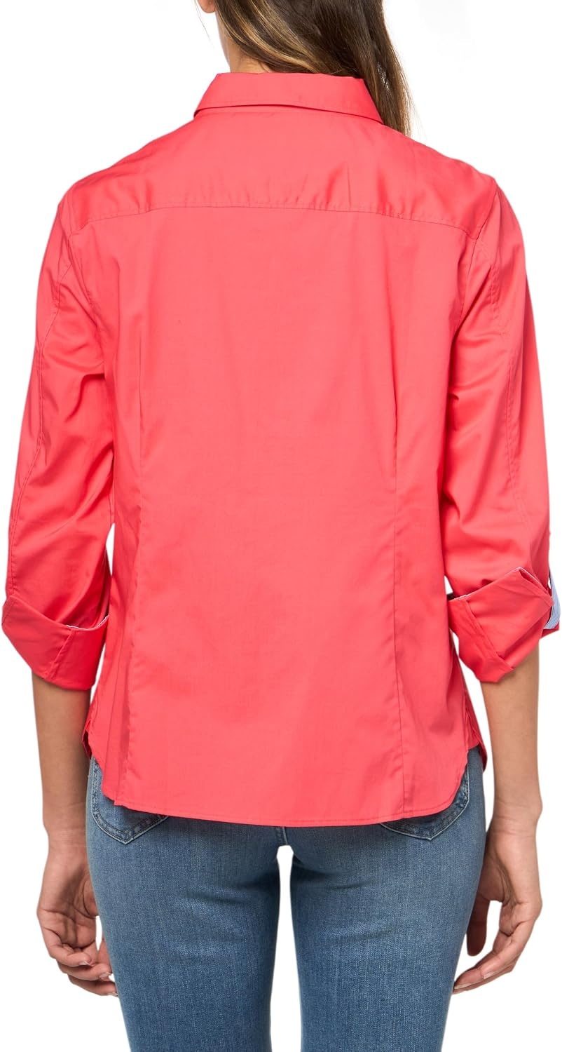 image:imageNautica Womens Button Front Long Sleeve Roll Tab ShirtParadise Pink