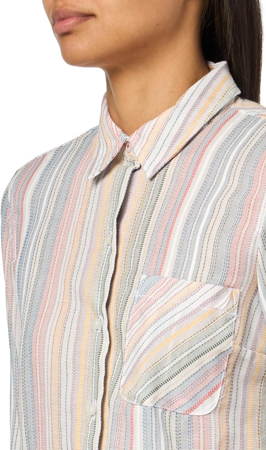 image:imageNautica Womens Button Front Long Sleeve Roll Tab ShirtPink Multi