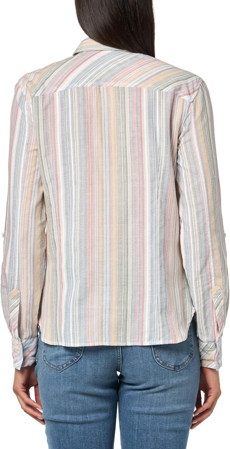 image:imageNautica Womens Button Front Long Sleeve Roll Tab ShirtPink Multi