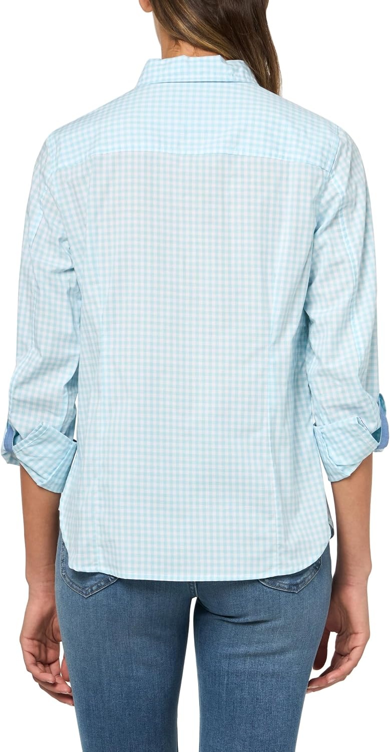 image:imageNautica Womens Button Front Long Sleeve Roll Tab ShirtPorcelain BlueBright White