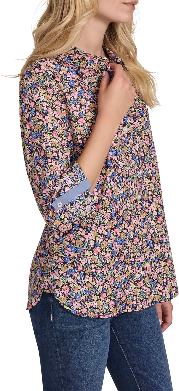 image:imageNautica Womens Button Front Long Sleeve Roll Tab ShirtSolid Confetti