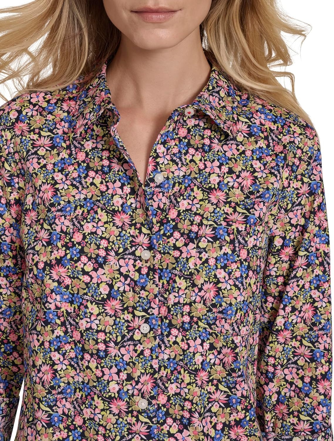 image:imageNautica Womens Button Front Long Sleeve Roll Tab ShirtSolid Confetti