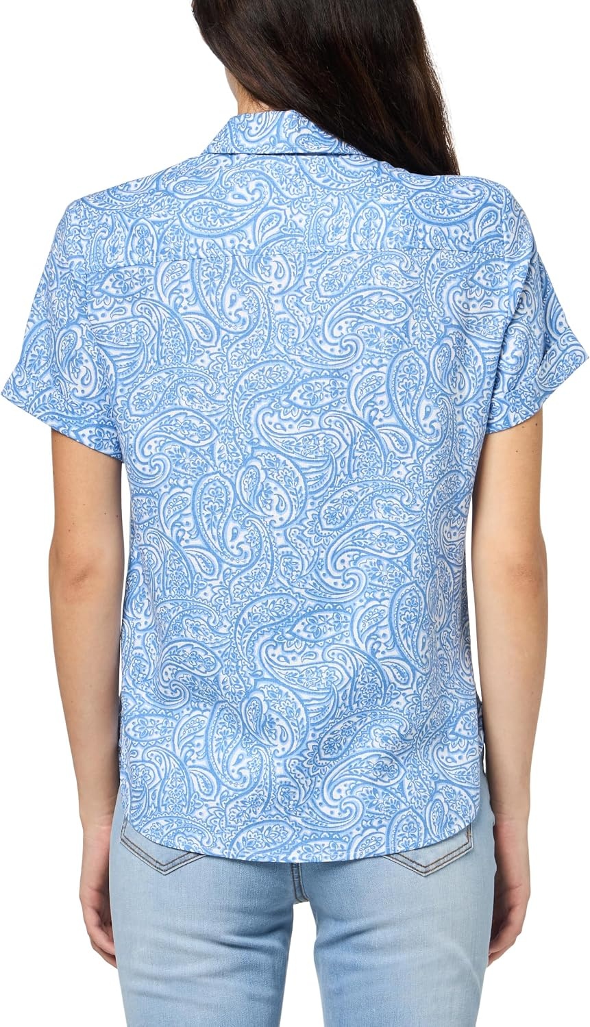 image:imageNautica Womens Button Front Short Sleeve Camp ShirtBlue Haze Multi