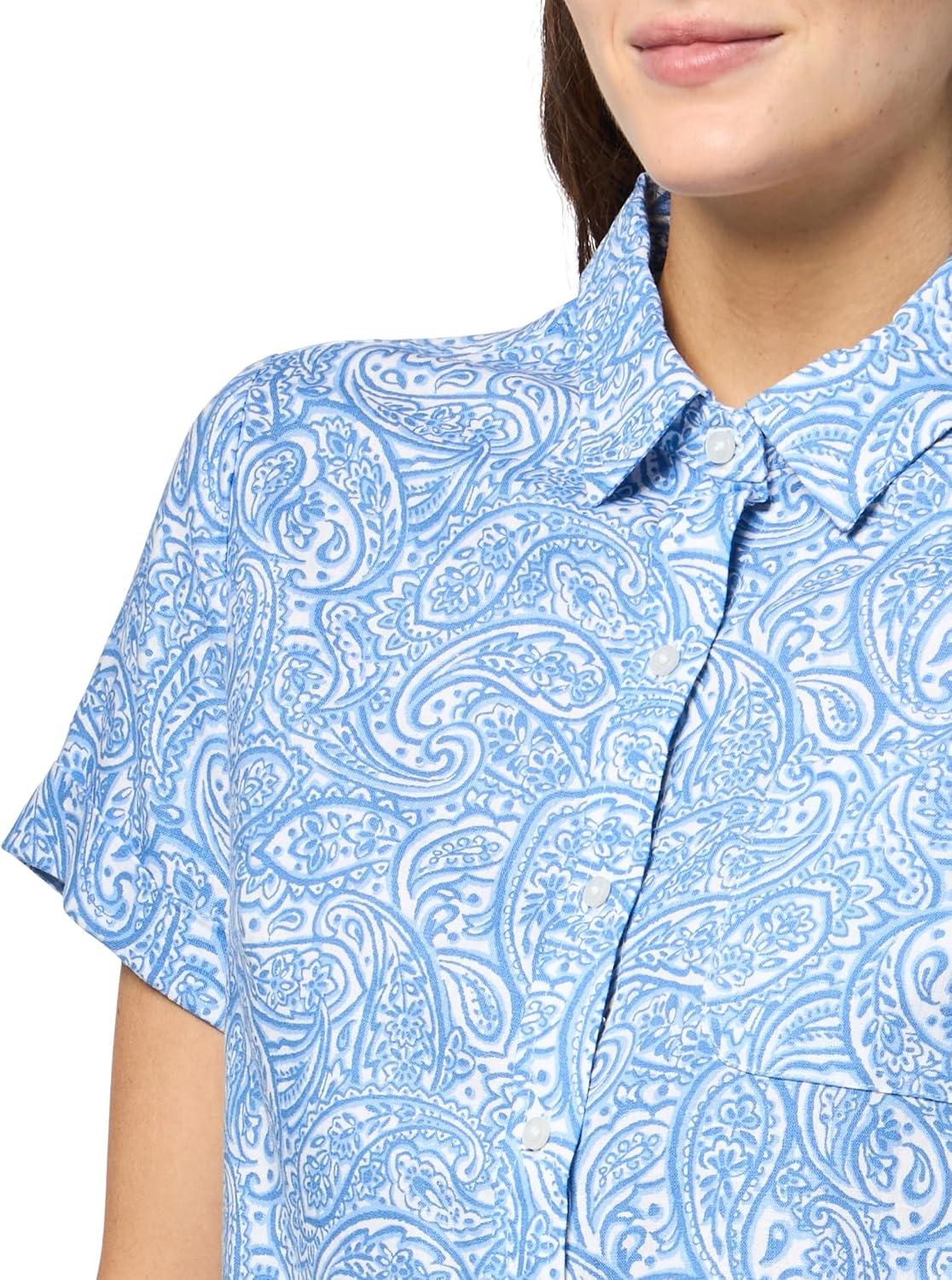 image:imageNautica Womens Button Front Short Sleeve Camp ShirtBlue Haze Multi