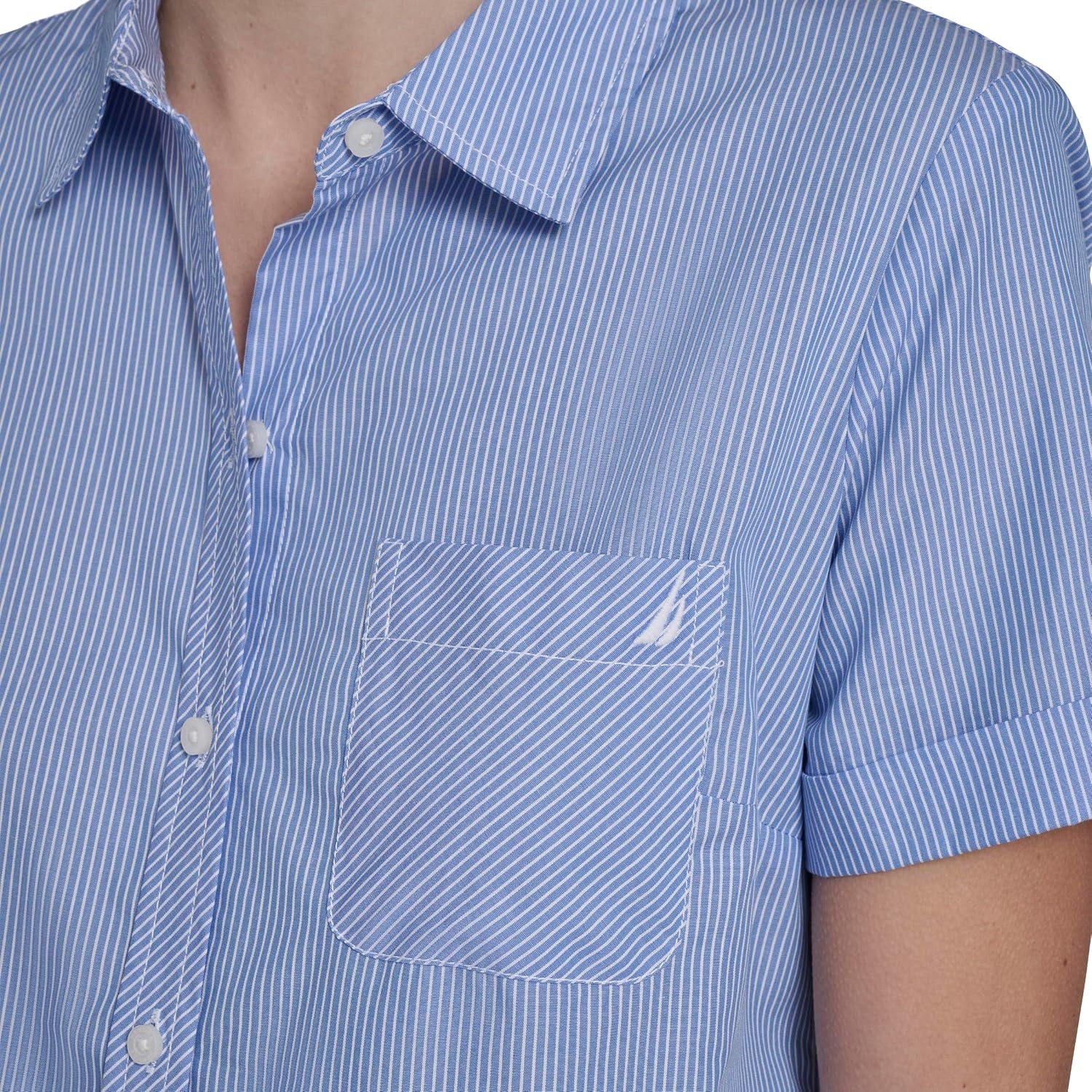 image:imageNautica Womens Button Front Short Sleeve Camp ShirtBlueWhite
