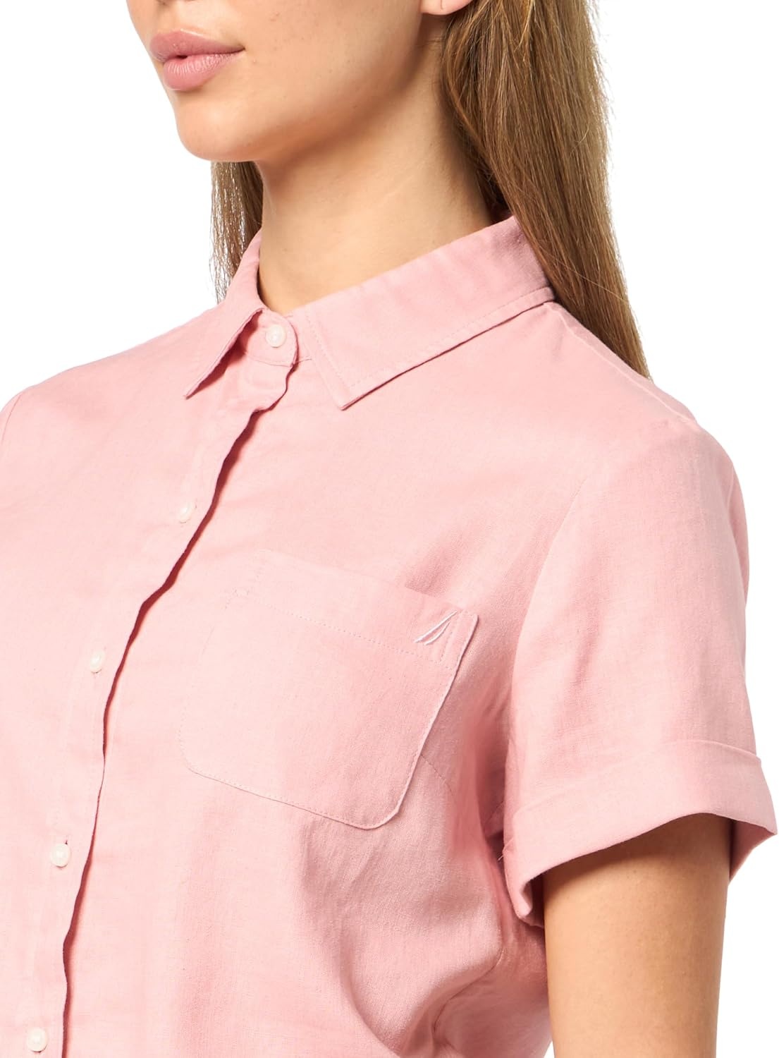 image:imageNautica Womens Button Front Short Sleeve Camp ShirtBridal Rose