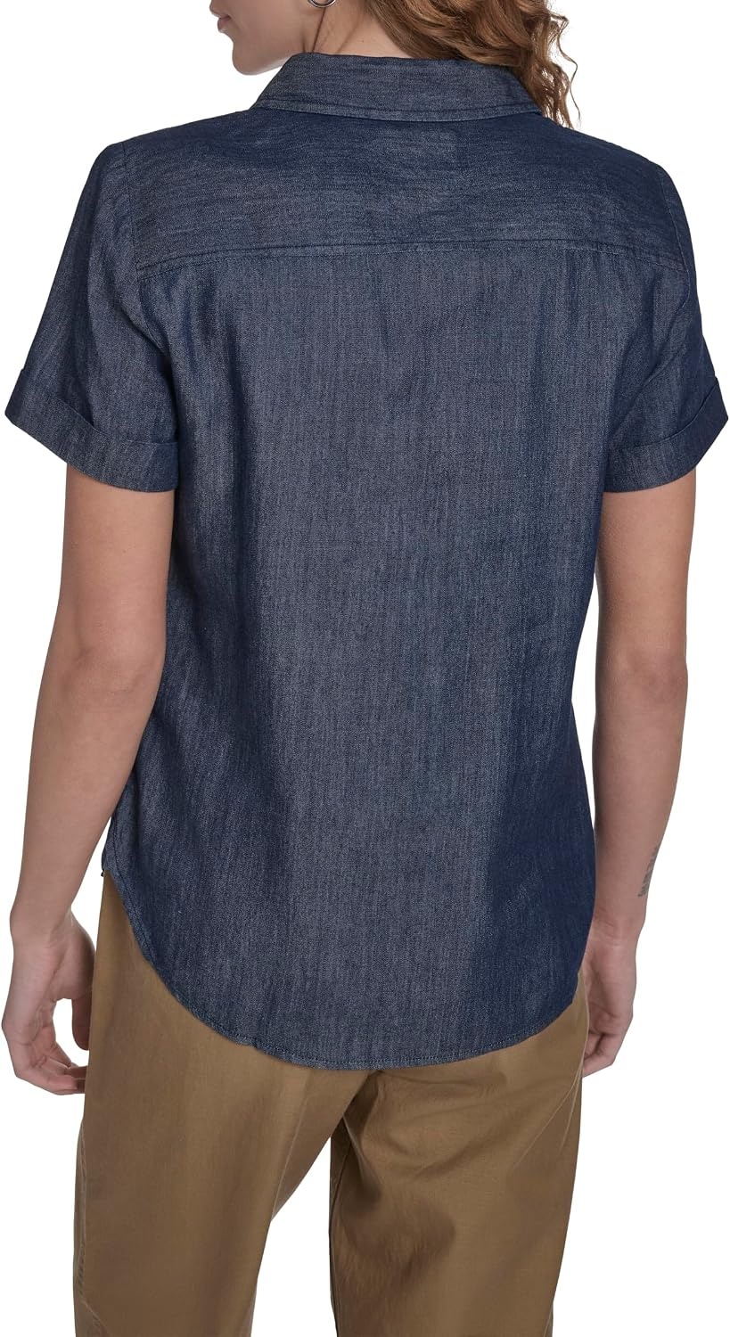 image:imageNautica Womens Button Front Short Sleeve Camp ShirtDark Azure