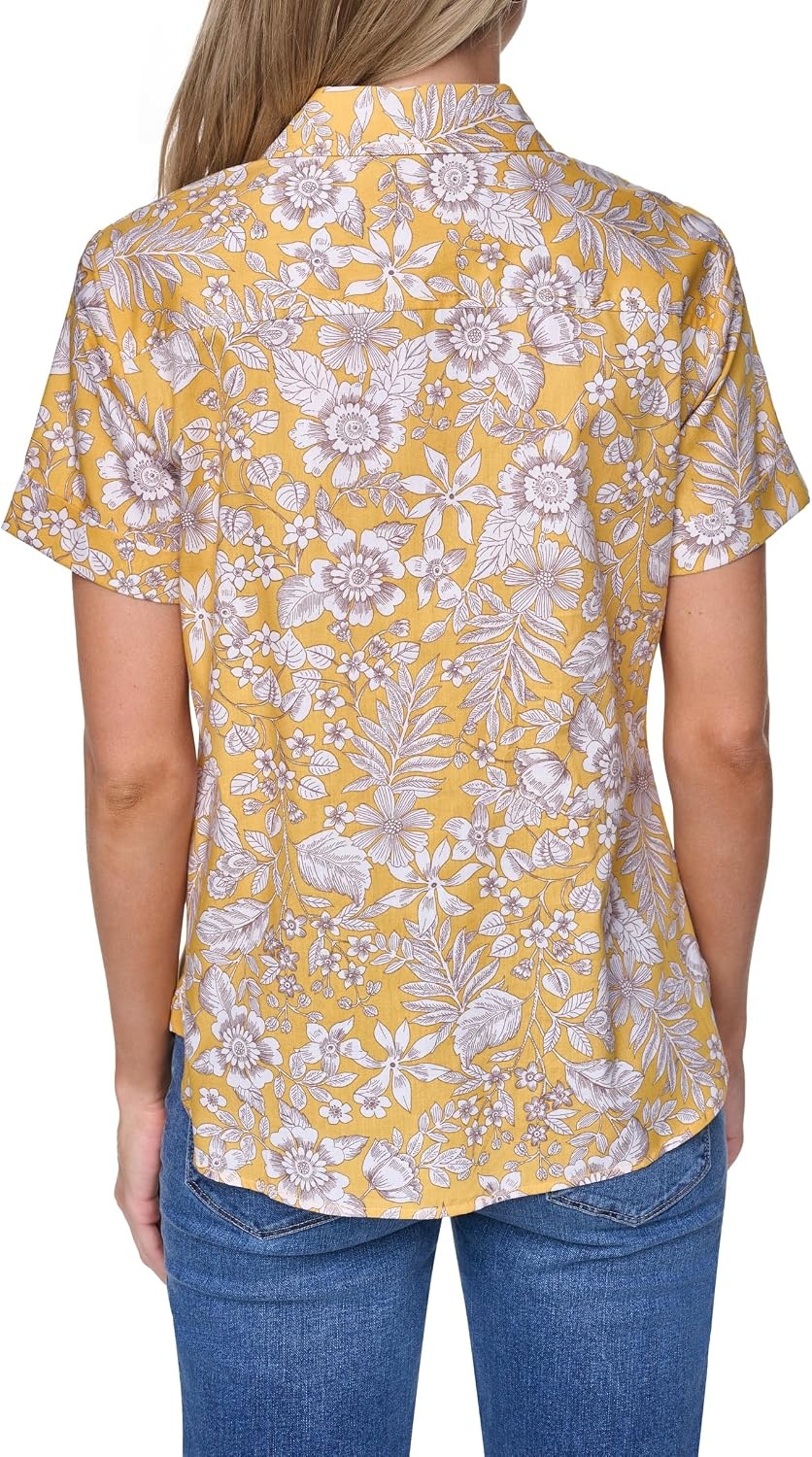 image:imageNautica Womens Button Front Short Sleeve Camp ShirtDeep Maize Multi