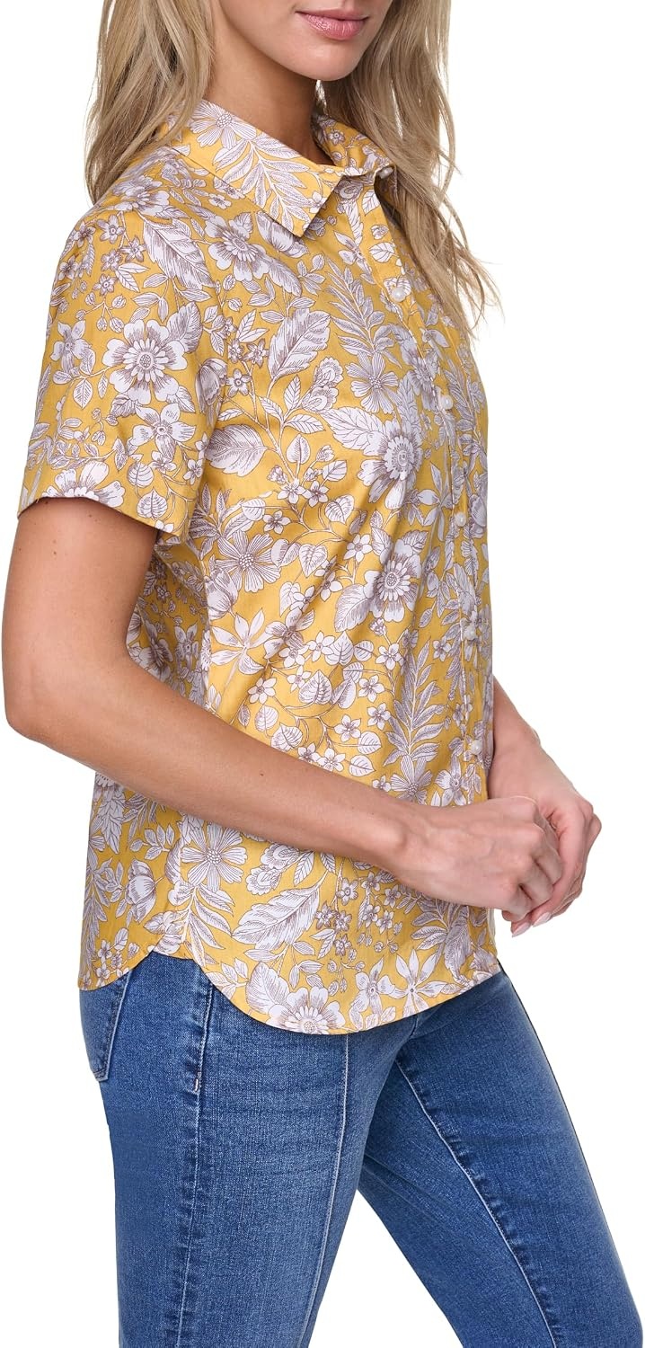 image:imageNautica Womens Button Front Short Sleeve Camp ShirtDeep Maize Multi