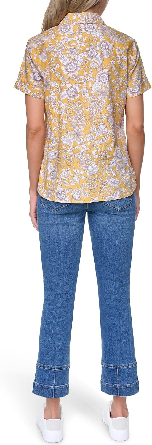 image:imageNautica Womens Button Front Short Sleeve Camp ShirtDeep Maize Multi