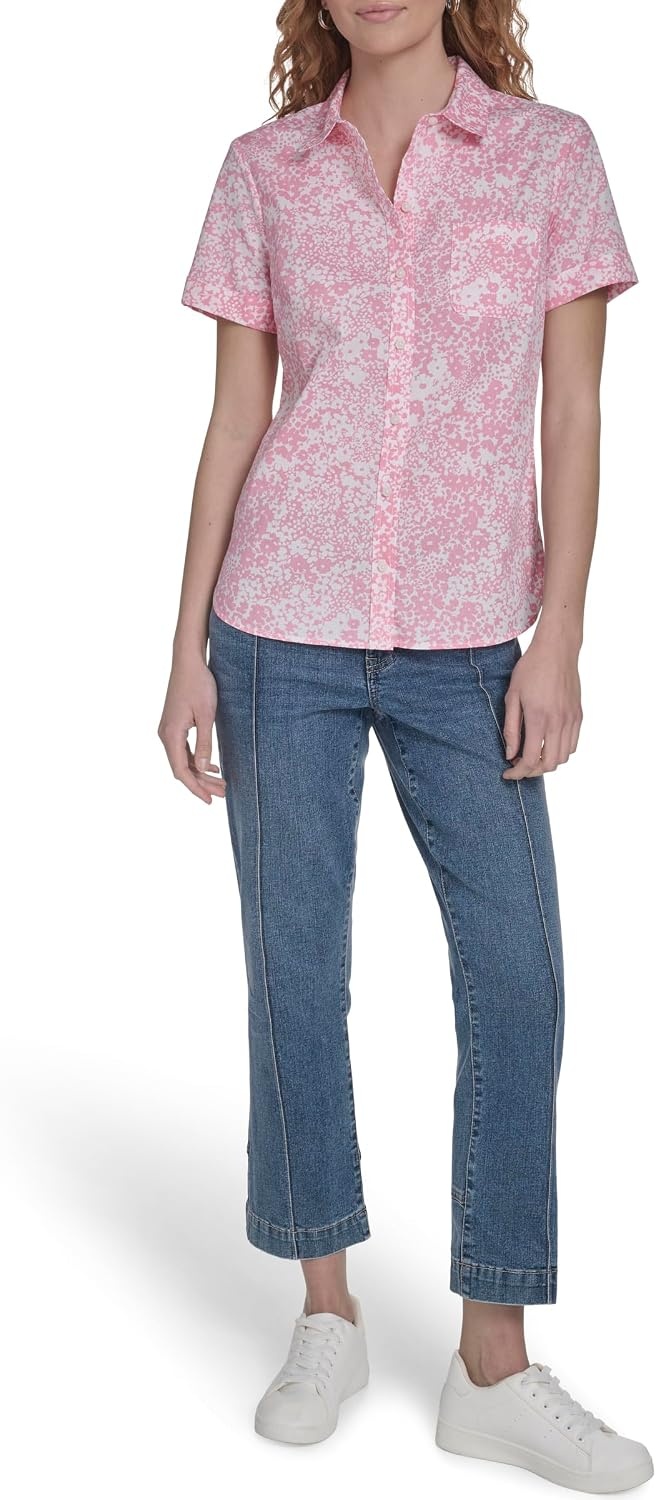 image:imageNautica Womens Button Front Short Sleeve Camp ShirtEnglish Rose Multi