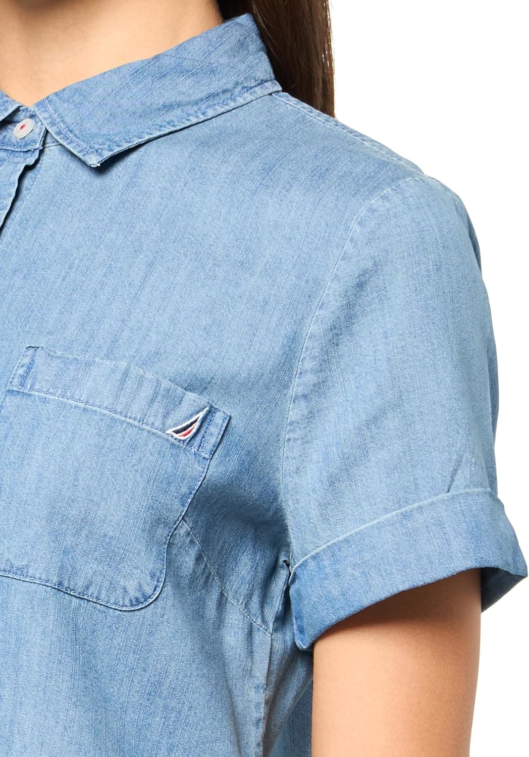 image:imageNautica Womens Button Front Short Sleeve Camp ShirtLight Azure