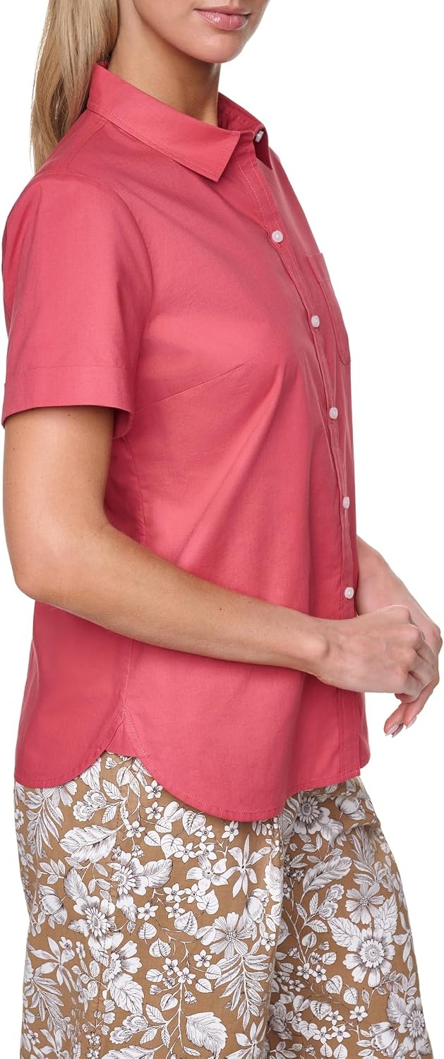 image:imageNautica Womens Button Front Short Sleeve Camp ShirtMineral Red