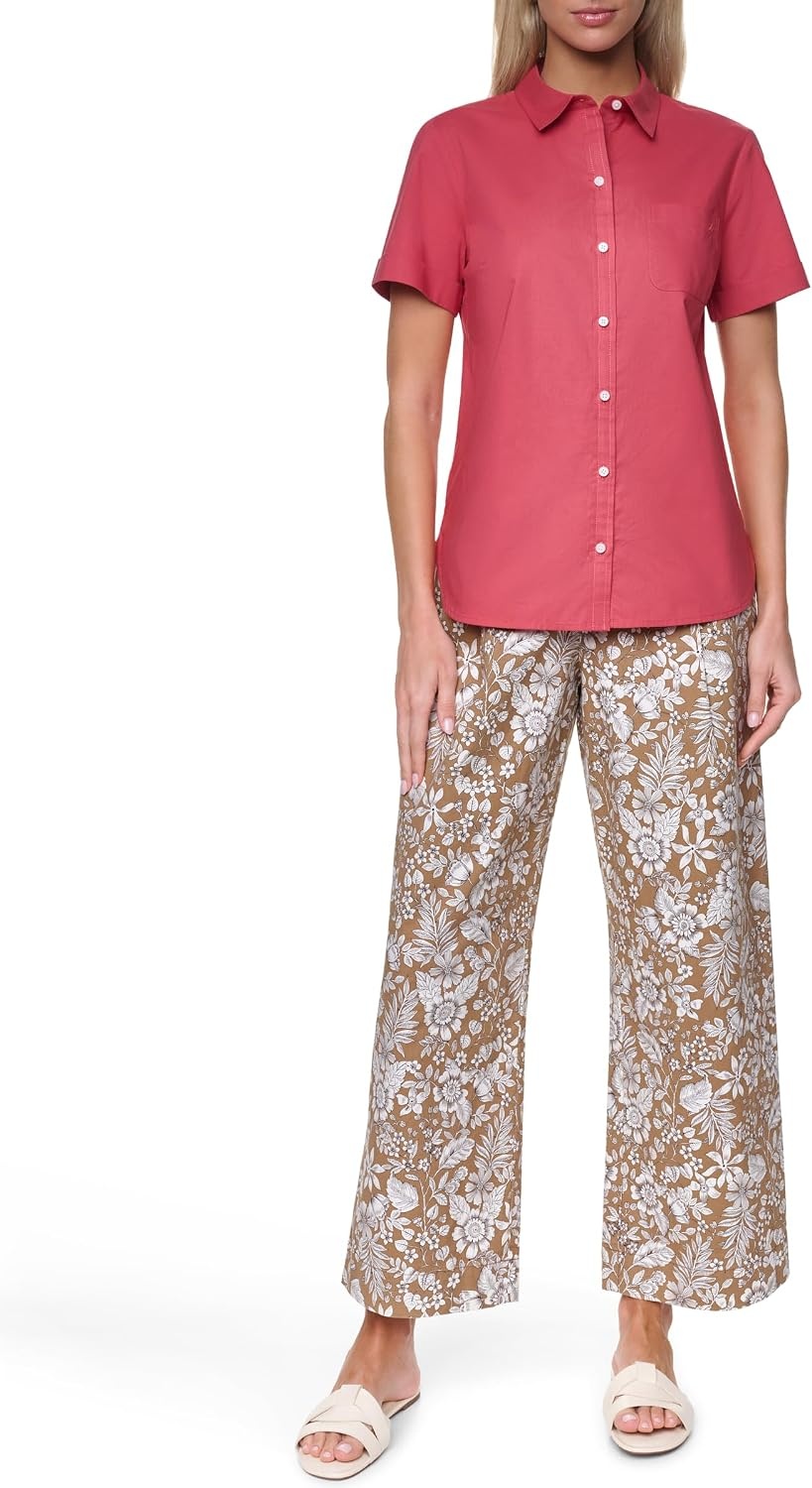 image:imageNautica Womens Button Front Short Sleeve Camp ShirtMineral Red