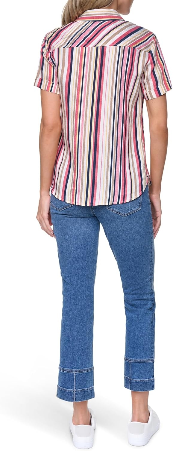 image:imageNautica Womens Button Front Short Sleeve Camp ShirtMineral Red Multi