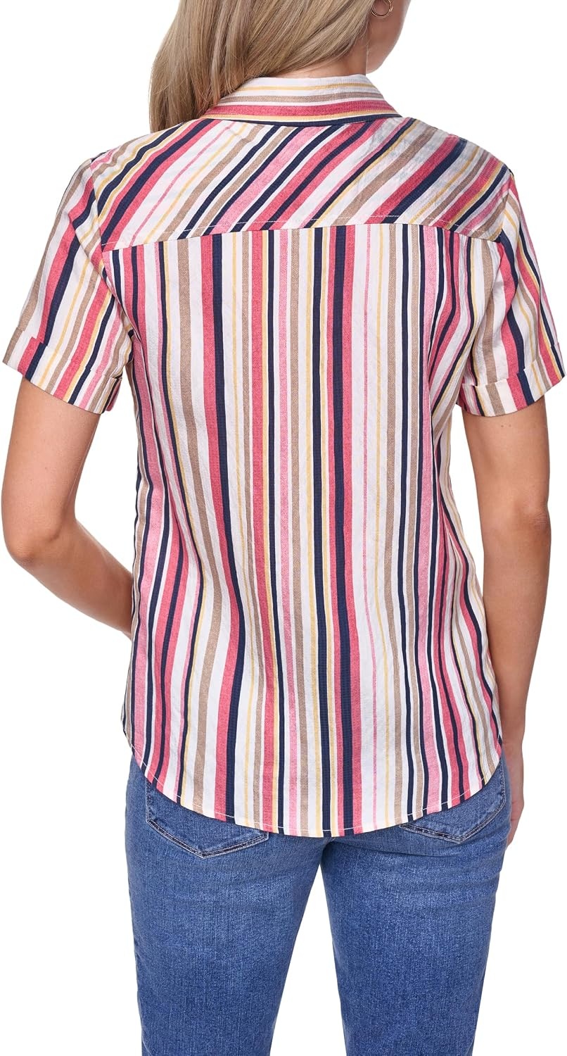 image:imageNautica Womens Button Front Short Sleeve Camp ShirtMineral Red Multi