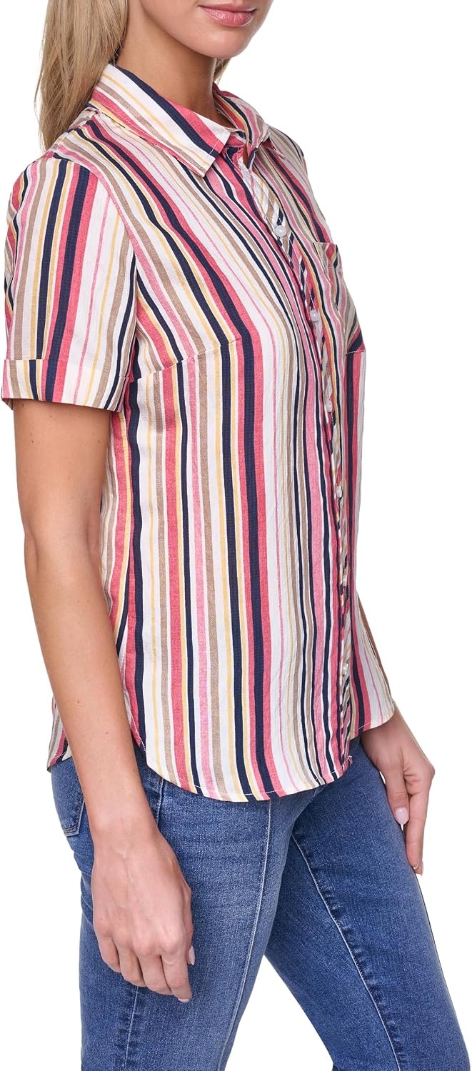 image:imageNautica Womens Button Front Short Sleeve Camp ShirtMineral Red Multi