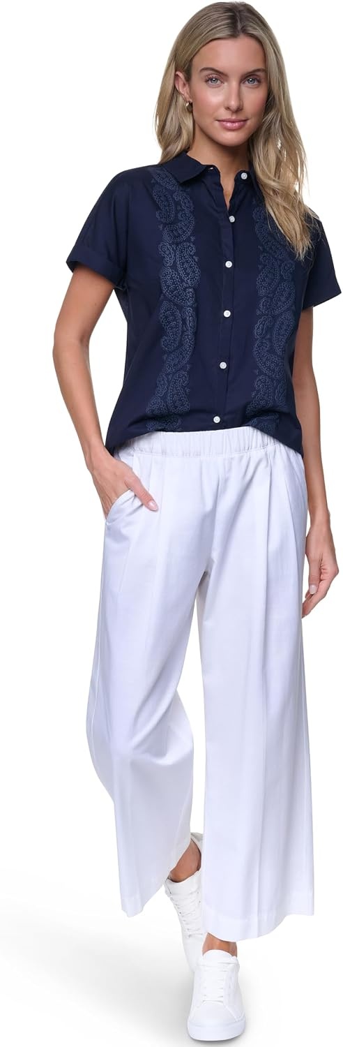 image:imageNautica Womens Button Front Short Sleeve Camp ShirtNight Sky