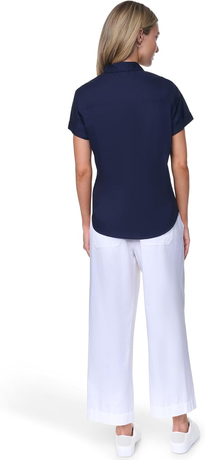 image:imageNautica Womens Button Front Short Sleeve Camp ShirtNight Sky