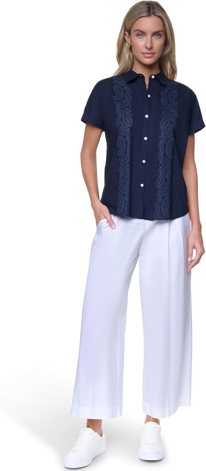 image:imageNautica Womens Button Front Short Sleeve Camp ShirtNight Sky