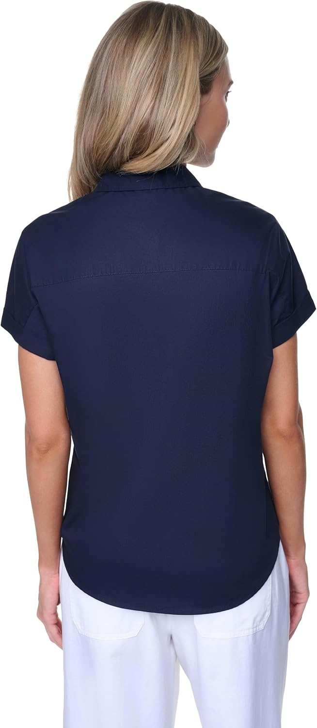 image:imageNautica Womens Button Front Short Sleeve Camp ShirtNight Sky