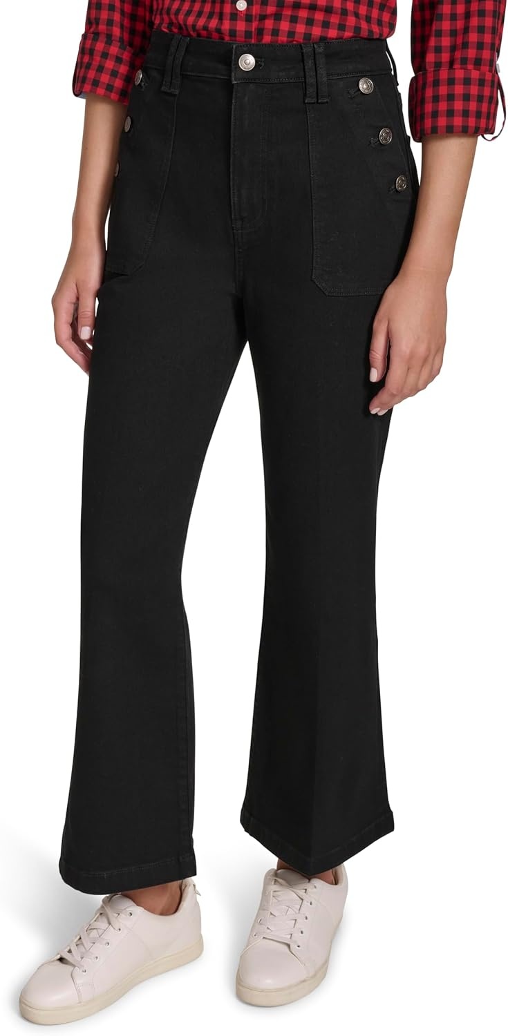 image:imageNautica Womens Button Pocket Wide Leg Sailor JeansBlack