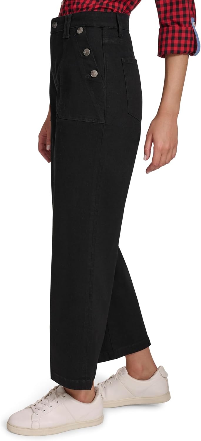 image:imageNautica Womens Button Pocket Wide Leg Sailor JeansBlack