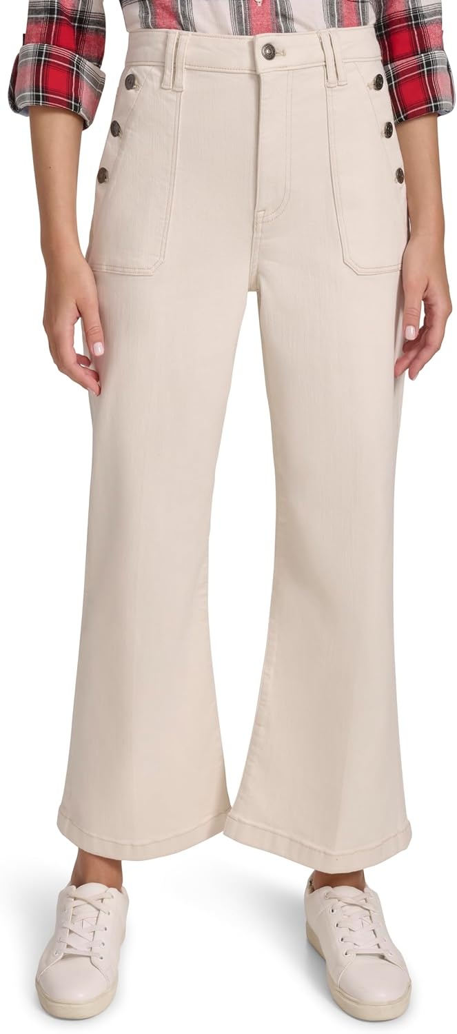 image:imageNautica Womens Button Pocket Wide Leg Sailor JeansNatural