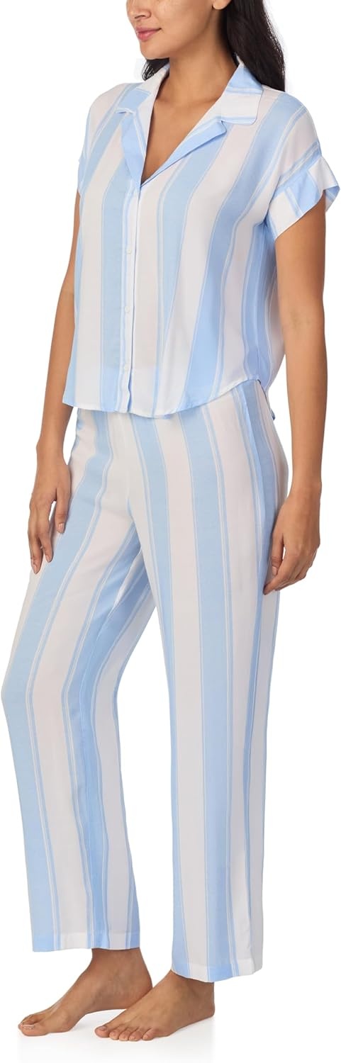 image:imageNautica Womens Button Up Pajama Set 2Piece Summer Lightweight PJ Set Top and Pants Lounge and Sleep Sets for WomenBlue Stripe