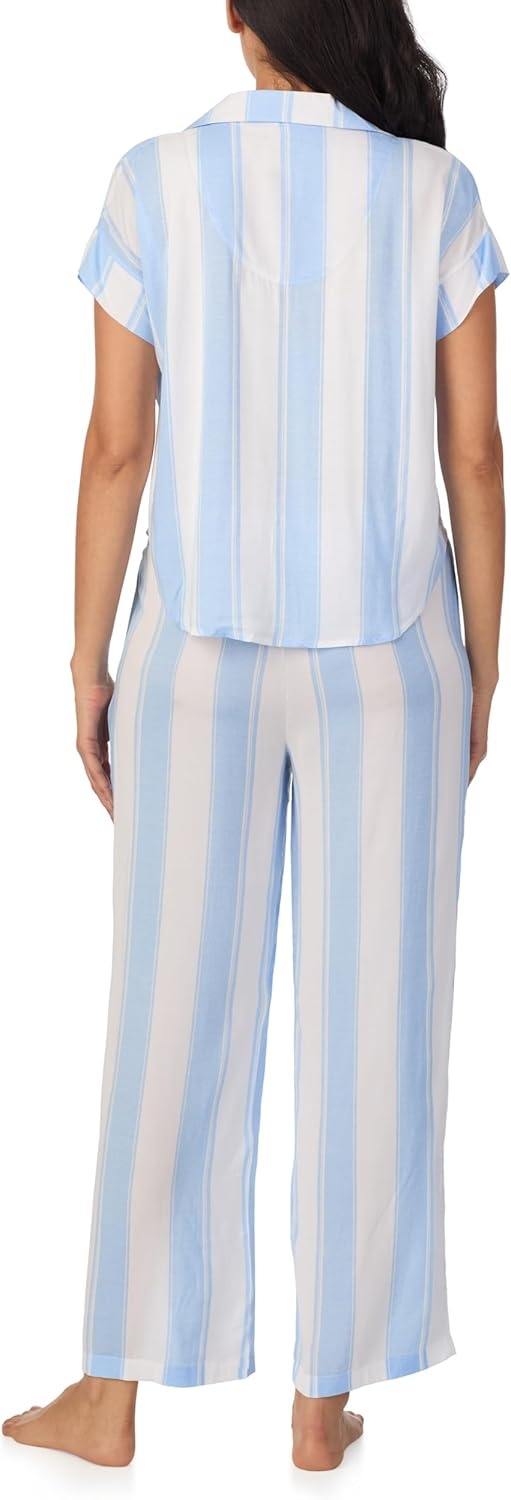 image:imageNautica Womens Button Up Pajama Set 2Piece Summer Lightweight PJ Set Top and Pants Lounge and Sleep Sets for WomenBlue Stripe