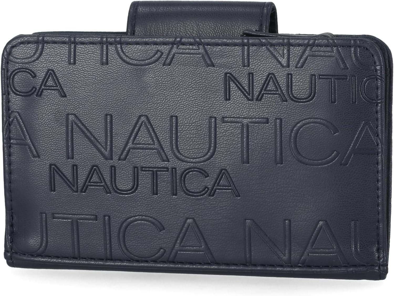 image:imageNautica Womens Close Reach Vegan Leather RFID Wallet Small Credit Card Holder Purse with Zipper Coin Pocket and ID Window in BlackIndigo Embossed