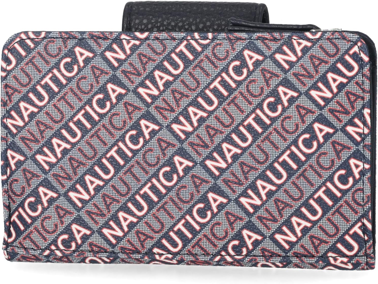 image:imageNautica Womens Close Reach Vegan Leather RFID Wallet Small Credit Card Holder Purse with Zipper Coin Pocket and ID Window in BlackIndigo Jacquard