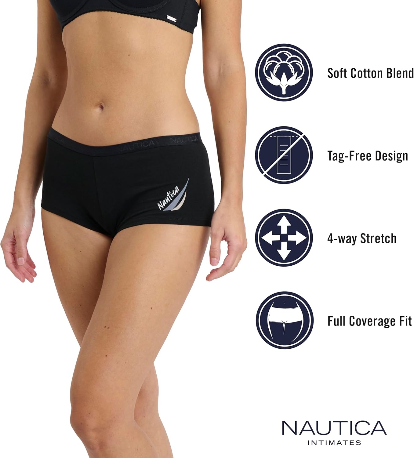 image:imageNautica Womens Cotton Boyshort Underwear Set 5PackBlackBlue GraniteMd Heather GreySphinxNt Logo