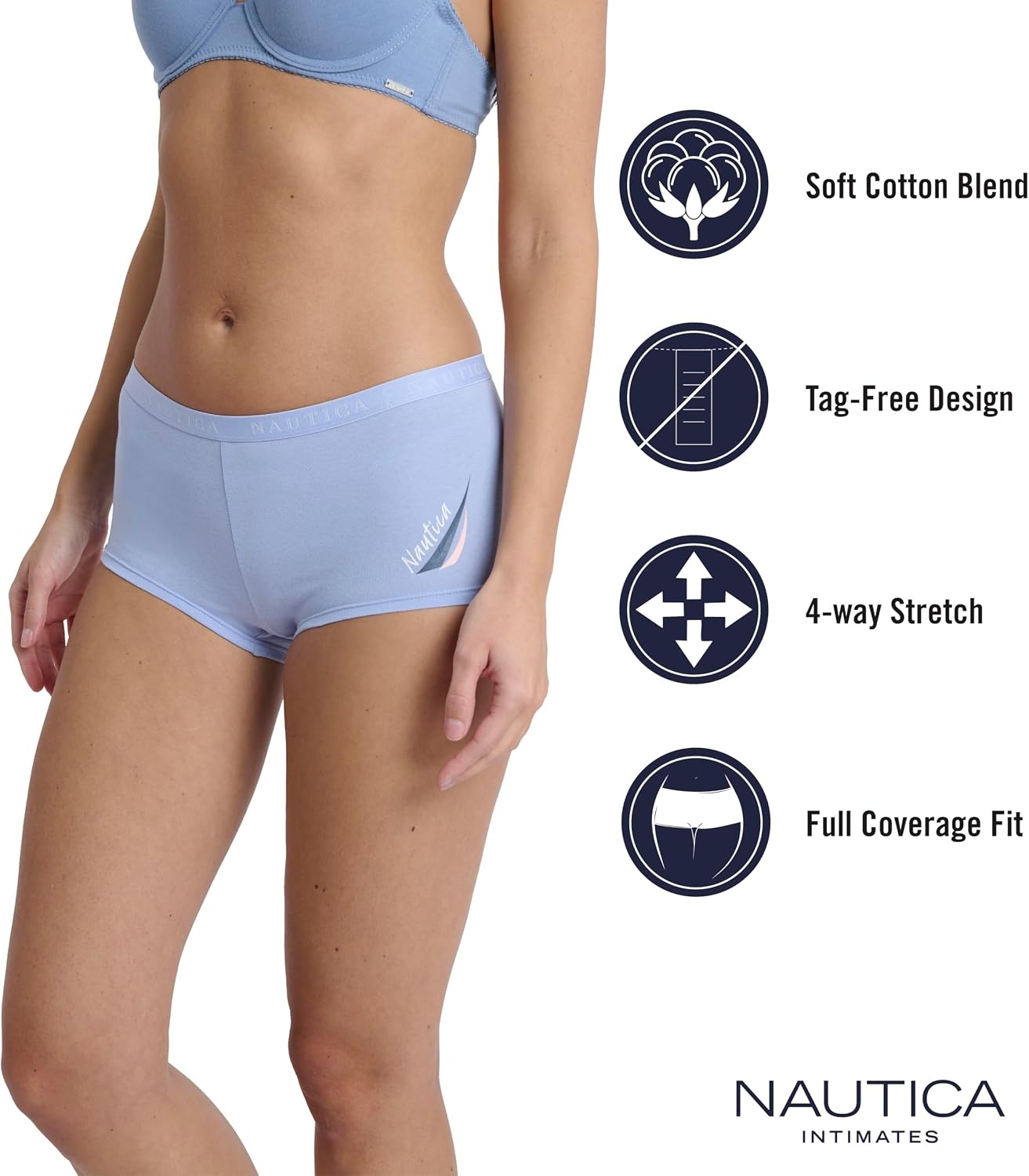 image:imageNautica Womens Cotton Boyshort Underwear Set 5PackCoastal PeriLt Bleach HeatherStingraySummer RoseNew Ink Floral