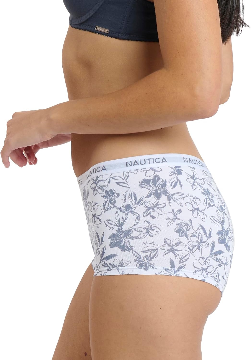 image:imageNautica Womens Cotton Boyshort Underwear Set 5PackMd Heather GreyNocturnal NavyPeach WhipEndless DuskNt Floral Logo