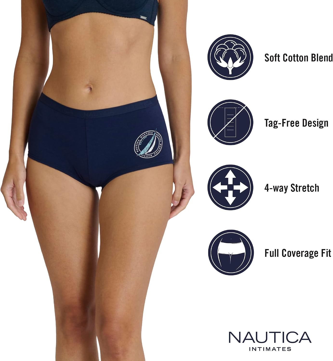 image:imageNautica Womens Cotton Boyshort Underwear Set 5PackNocturnal NavyWhiteBlue SageVolcano AshNt Blue Dot