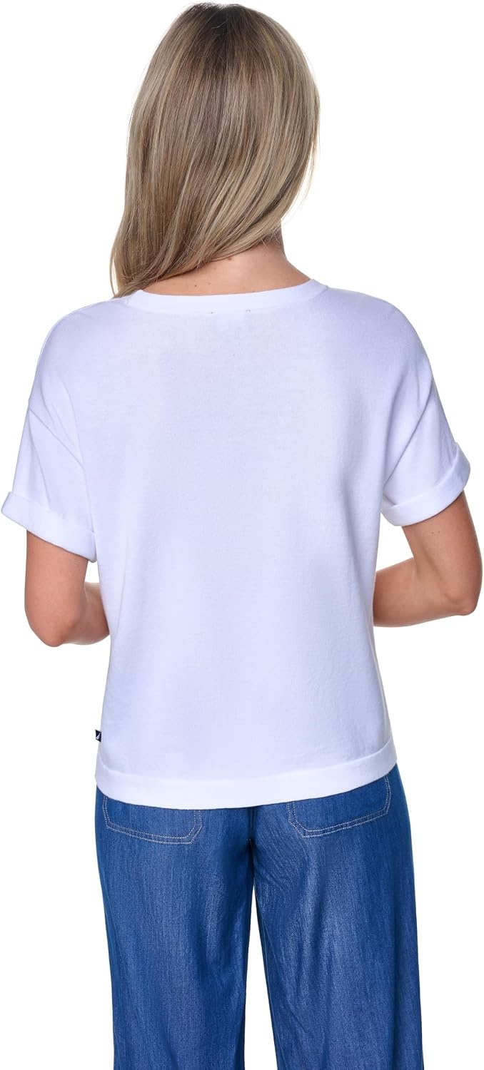 image:imageNautica Womens Crew Neck Solid Short Sleeve SweaterBright White