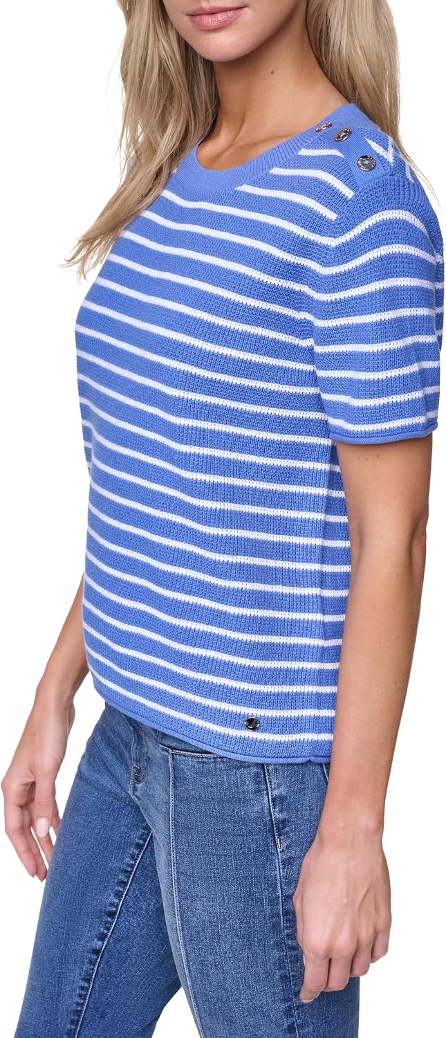 image:imageNautica Womens Crew Neck Solid Short Sleeve SweaterNew French BlueBright White