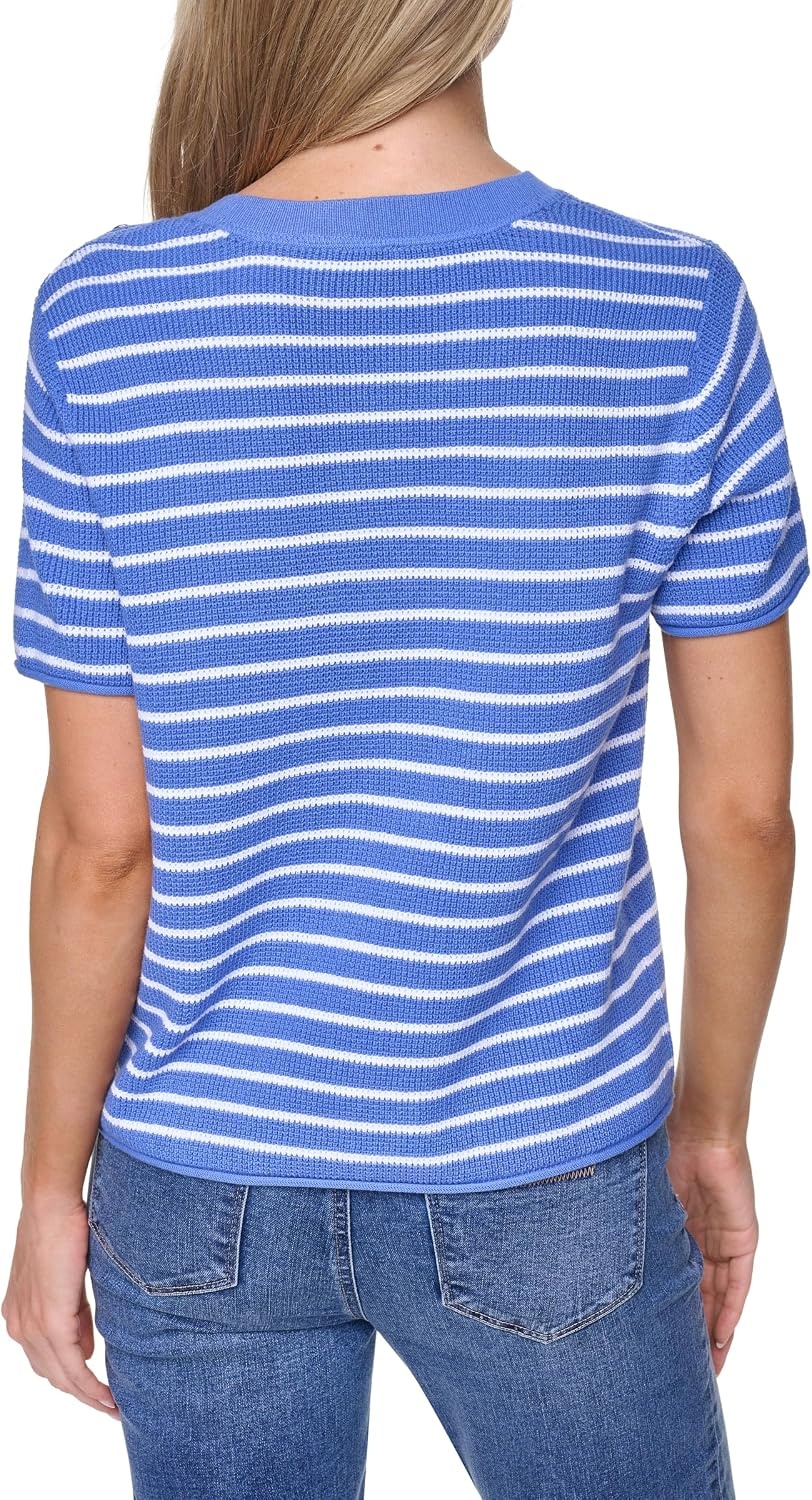 image:imageNautica Womens Crew Neck Solid Short Sleeve SweaterNew French BlueBright White