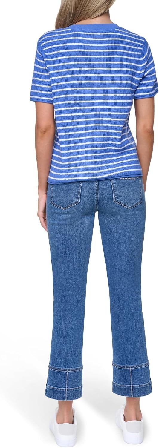 image:imageNautica Womens Crew Neck Solid Short Sleeve SweaterNew French BlueBright White