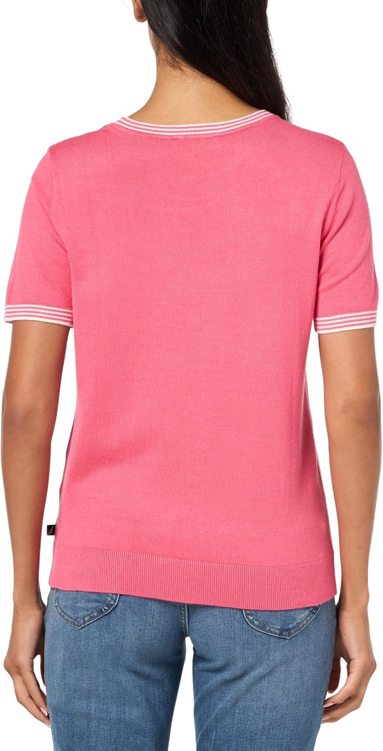 image:imageNautica Womens Crew Neck Solid Short Sleeve SweaterRosette Multi