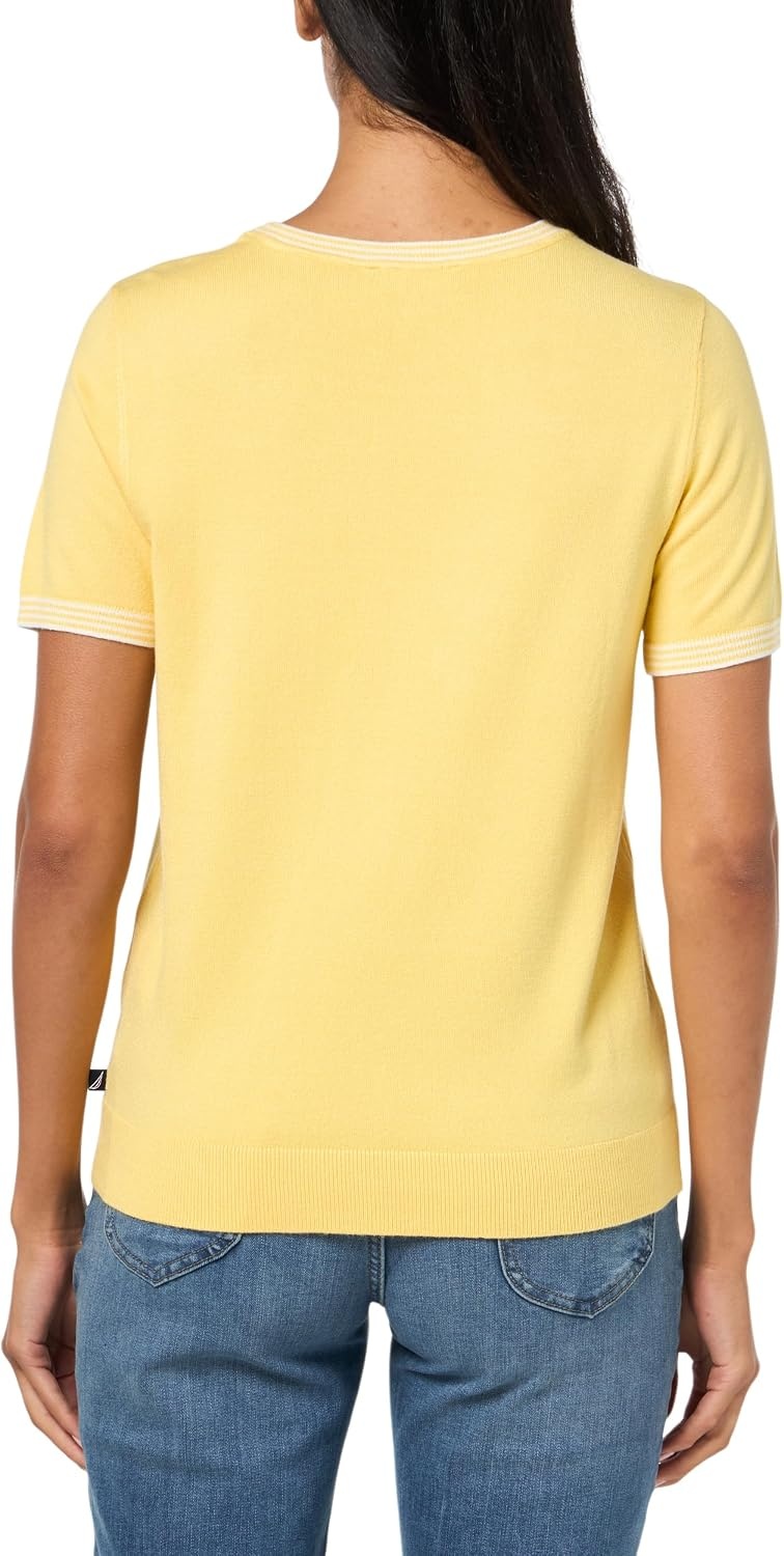 image:imageNautica Womens Crew Neck Solid Short Sleeve SweaterSnapdragon Combo