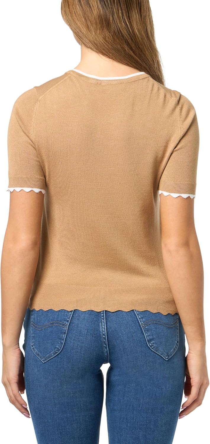 image:imageNautica Womens Crew Neck Solid Short Sleeve SweaterTanninBright White