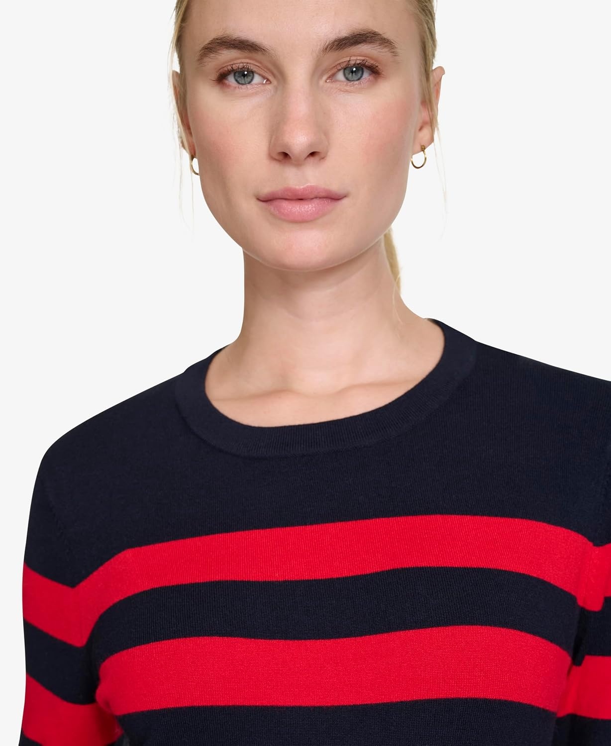 image:imageNautica Womens Crewneck Stripe Long Sleeve Crewneck SweaterNight Sky Regatta Red