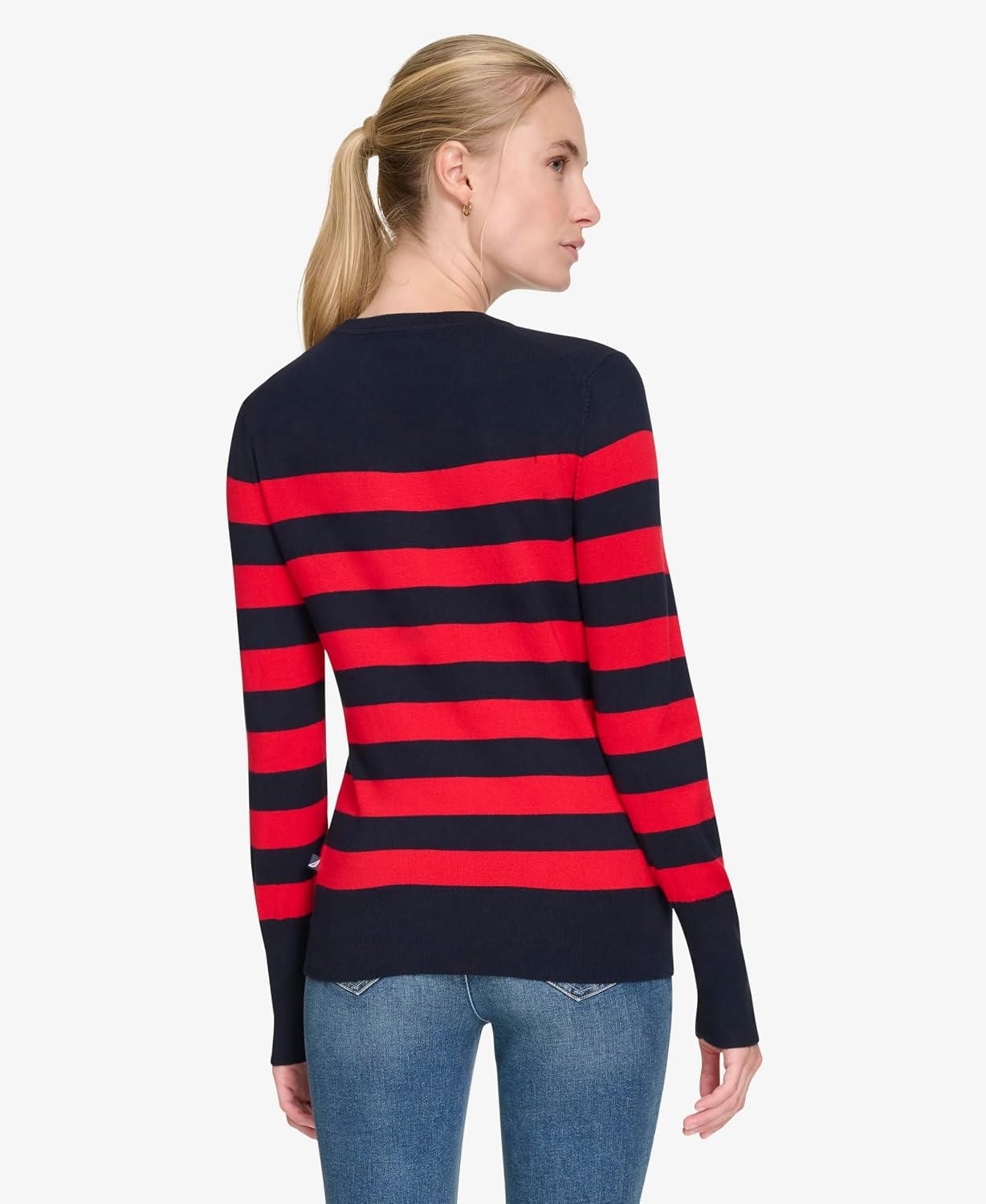 image:imageNautica Womens Crewneck Stripe Long Sleeve Crewneck SweaterNight Sky Regatta Red